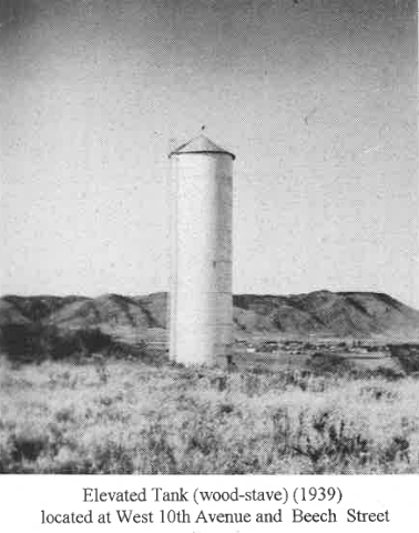 Elevated Tank (wood-stave) built in 1939, located at West 10th Avenue and Beech Street