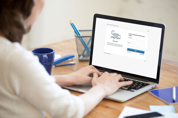 A person logging online to pay their bill.