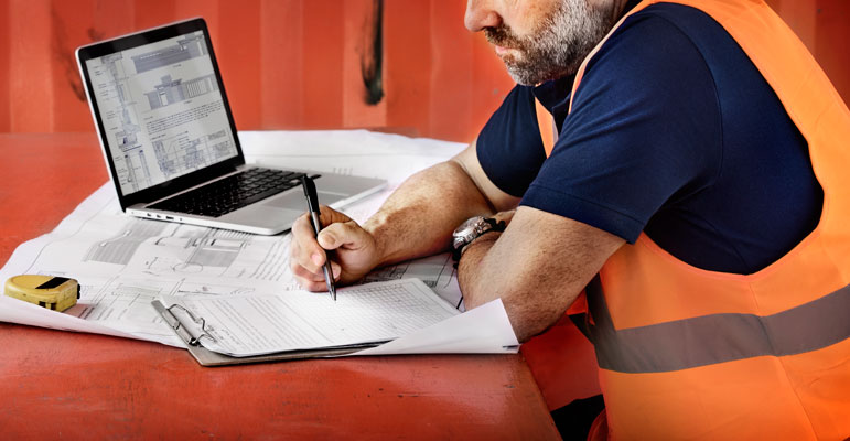 Construction worker planning